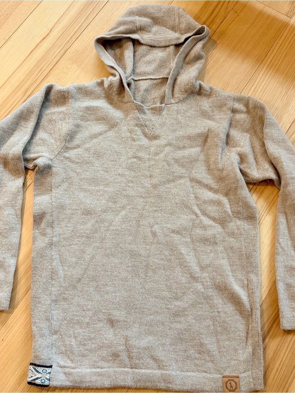 Hand made wool PAKA Hooded Knit Pullover in Light Taupe